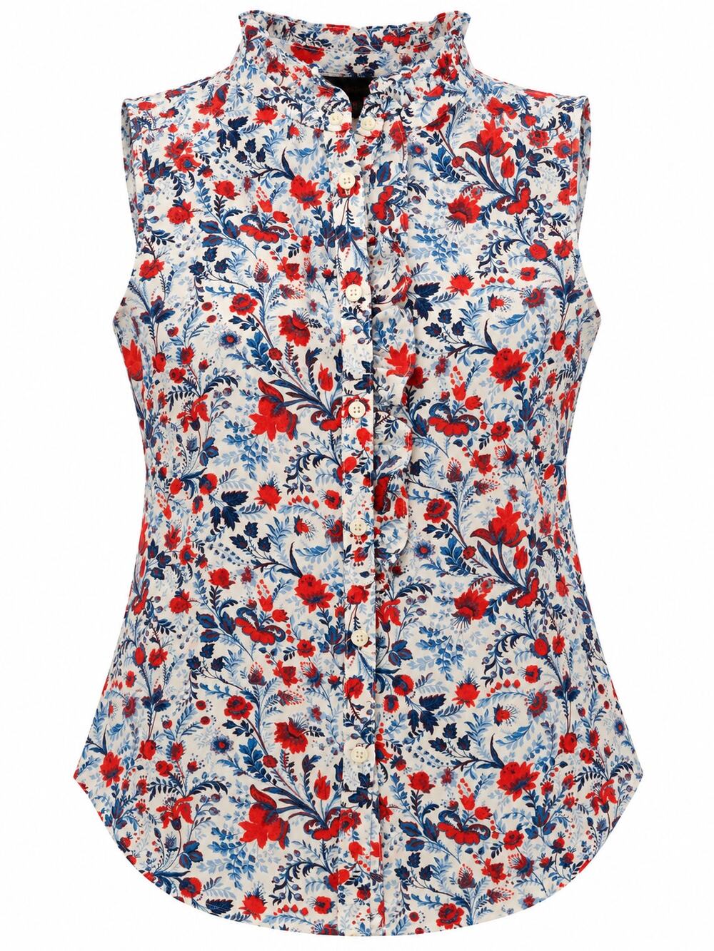 Ann Taylor Size Large Floral Ruffle Blouse Red Blue Cottagecore Preppy